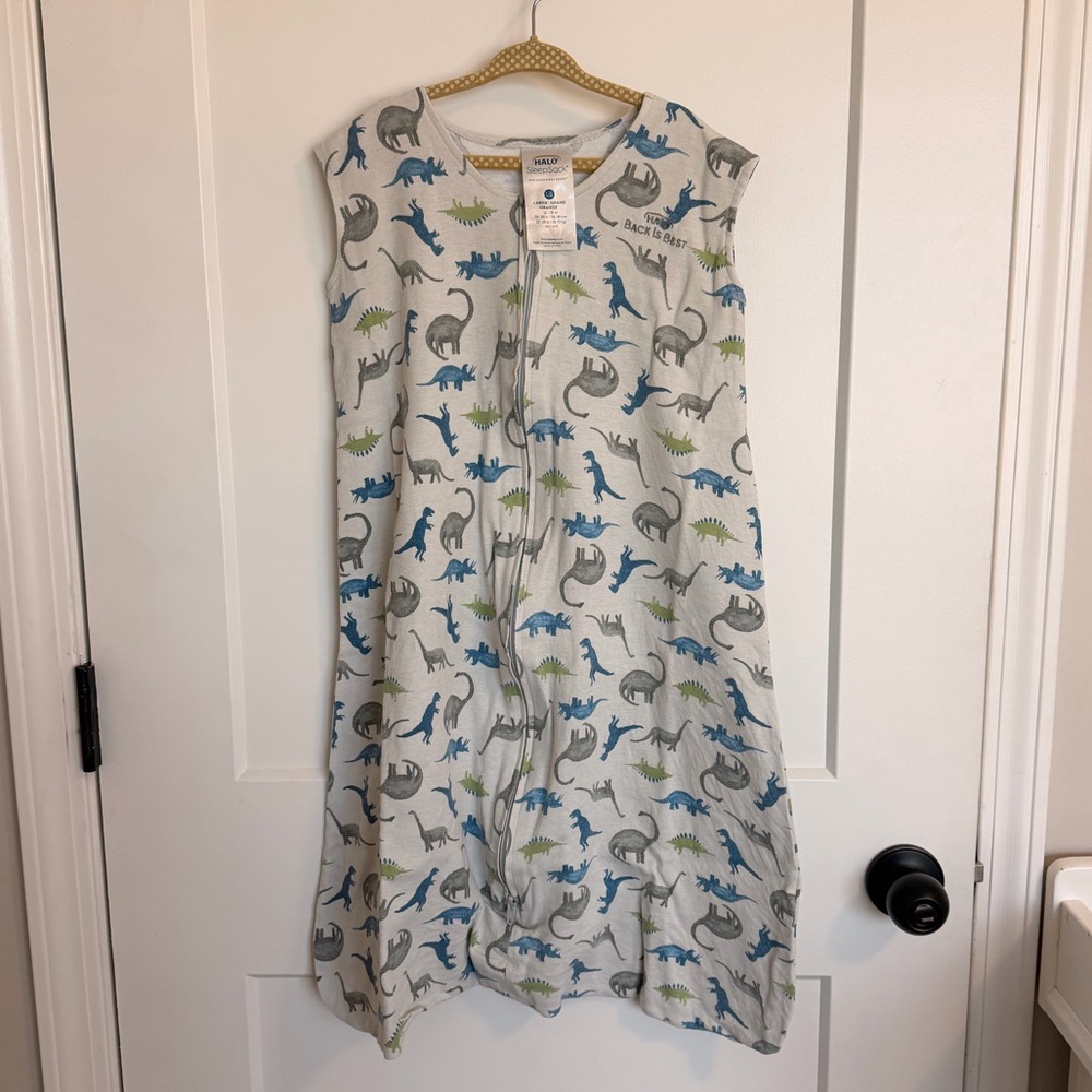 Halo Sleeveless Sleep Sack - White with Blue & Green 🦕🦖 Print